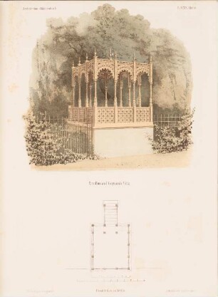 Pavillon der Villa Gerson, Berlin: Grundriss, Ansicht (aus: Architektonisches Skizzenbuch, H. 19, 1855)