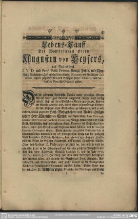 Lebenslauf : Lebens-Lauff Des Wohlseeligen Herrn Augustin von Leysers, ...