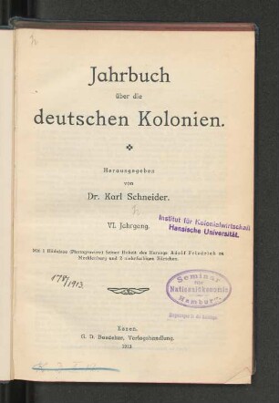 6.1913: Jahrbuch über die deutschen Kolonien