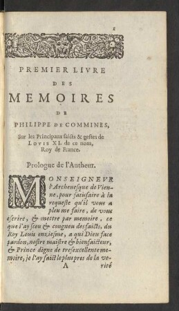 Premier Livre Des Memoires Les Memoires De Philippe De Commines, ...