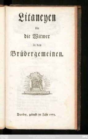 Litaneyen für die Witwer in den Brüdergemeinen