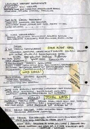 Handschriftlicher Kostümplan von Monika Bauert