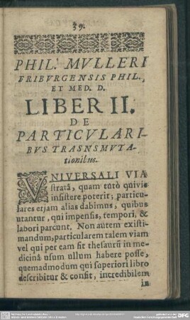 Liber II. De Particularibus Trasnsmutationibus [Transmutationibus]