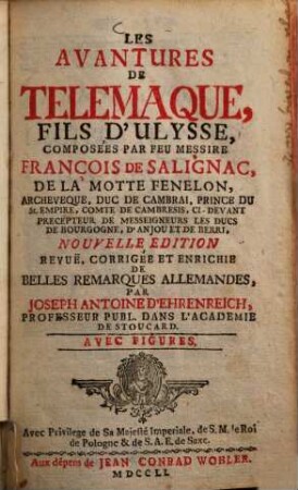 Les avantures de Télémaque, fils d'Ulysse : Avec figures