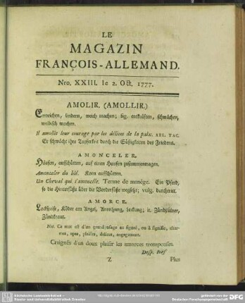 Nro. XXIII. le 2. Oct. 1777