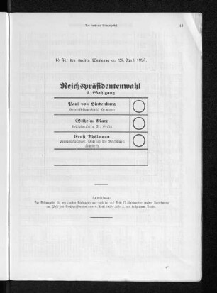 b) Für den zweiten Wahlgang am 26. April 1925.