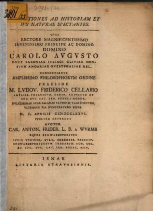 Qvaestiones Ad Historiam Et Ivs Natvrae Spectantes
