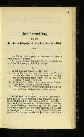 Dienstanweisung für den Aufseher im Düngerhof auf dem städtischen Schlachthof