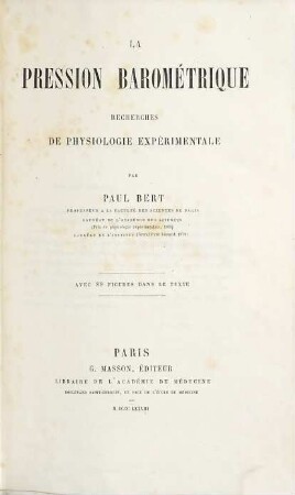 La pression barométrique, recherches de physiologie expérimentale