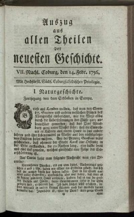 VII. Nachl. Coburg, den 14. Febr. 1756.