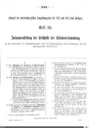 Hauptfinanzetat 1913-1914, Heft 19
