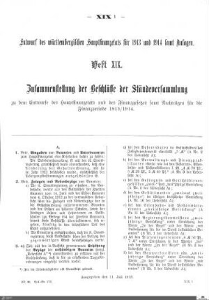 Hauptfinanzetat 1913-1914, Heft 19