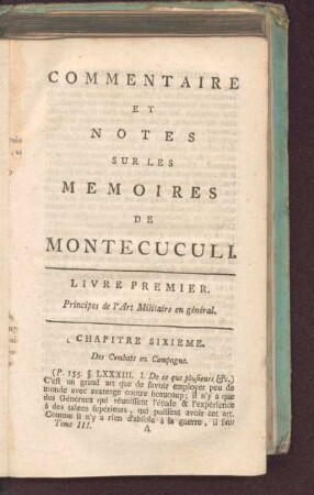 Livre Premier. Principes de l'Art Militaire en général