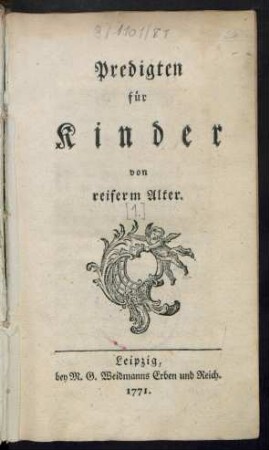 Bd. [1]: Predigten für Kinder von reiferm Alter