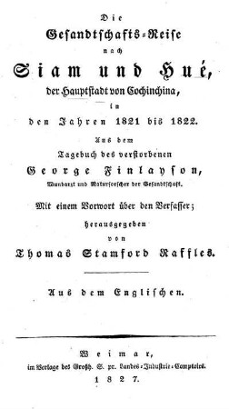Die Gesandtschafts-Reise nach Siam und Hué, der Hauptstadt von Cochinchina