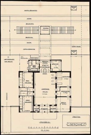 Empfangsgebäude an einer Vorortbahn Monatskonkurrenz Mai 1929: Grundriss 1:100; Maßstabsleiste