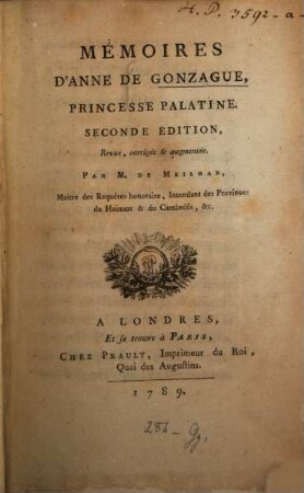 Mémoires d'Anne de Gonzagues ...