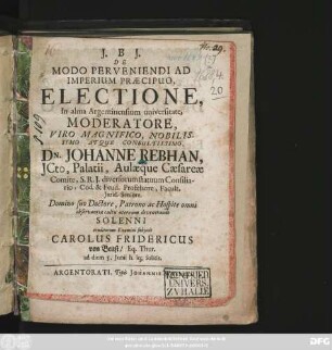 De Modo Perveniendi Ad Imperium Praecipuo Electione