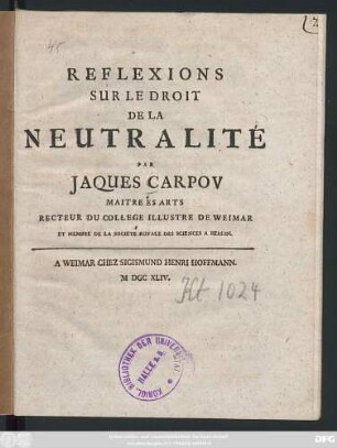Réflexions Sur Le Droit De La Neutralité