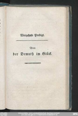 Vierzehnte Predigt. Von der Demuth im Glück.
