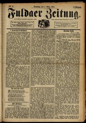 Ausgabe vom Samstag, den 07. März 1891.