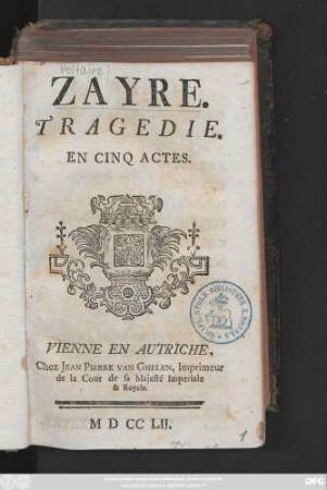Zayre : Tragedie. En Cinq Actes