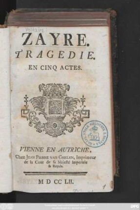 Zayre : Tragedie. En Cinq Actes