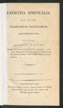 Exercitia Spiritualia Ad Usum Clericorum Saecularium Accomodata