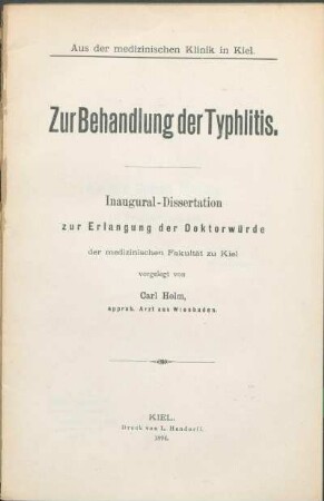 Zur Behandlung der Typhlitis