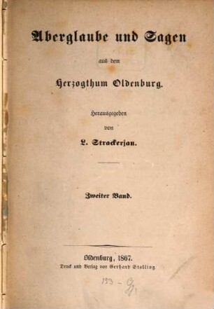 Aberglaube und Sagen aus dem Herzogthum Oldenburg, 2