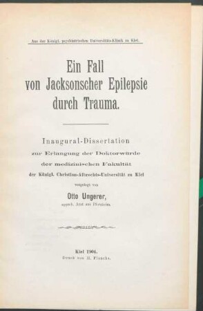 Ein Fall von Jacksonscher Epilepsie durch Trauma