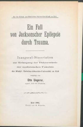 Ein Fall von Jacksonscher Epilepsie durch Trauma