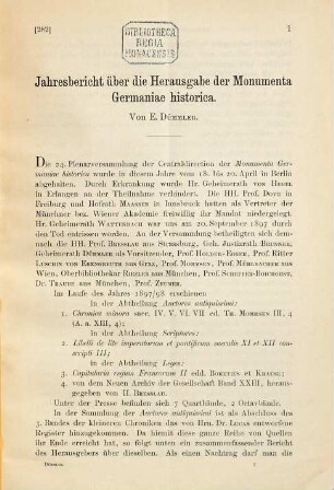 Jahresbericht über die Herausgabe der Monumenta Germaniae historica : ([S.-Abdr. aus] Sitzungsberichte der Kgl. Preuss. Akademie der Wissenschaften zu Berlin.), 24