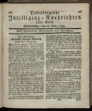 XXX. Stück. Sonnabends: den 26. Julii, 1783.