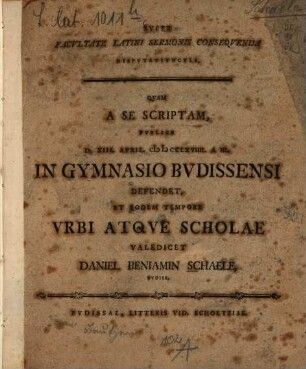 Super facultate latini sermonis consequenda disputatiuncula