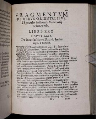Fragmentum De Rebus Orientalibus, e Speculo historiali Vincentij Beluacensis. Libri XXX