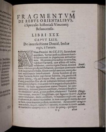 Fragmentum De Rebus Orientalibus, e Speculo historiali Vincentij Beluacensis. Libri XXX