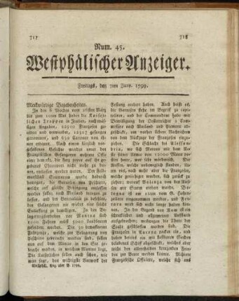 Num. 45. Freitags, den 7ten Juny. 1799