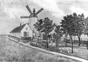 Langenleuba-Niederhain. Holländermühle und Gehöft, Bild von Anton Hahn, 1926