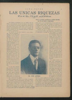 Las únicas riquezas : (Para la juventud estudiantil de "Alma Mater", tan rica de ideales y esperanzas).