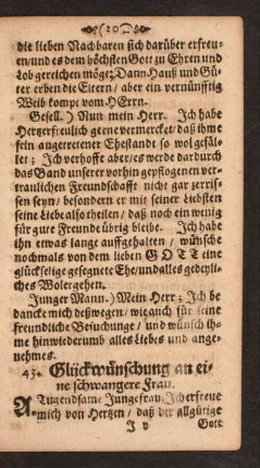43. Glückwünschung an eine schwangere Frau.
