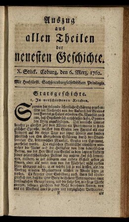 X. Stück. Coburg, den 6. Merz, 1762.