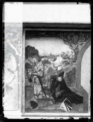 Gotische Kirche 1421; Predella, Gemälde, Stifter der Kirche, vor und nach der Restaurierung