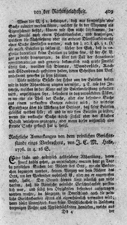 Rechtliche Anmerkungen von dem peinlichen Gerichtsstand eines Verbrechens.