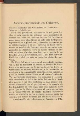 Discurso pronunciado en Yorktown.