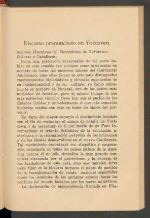 Discurso pronunciado en Yorktown.
