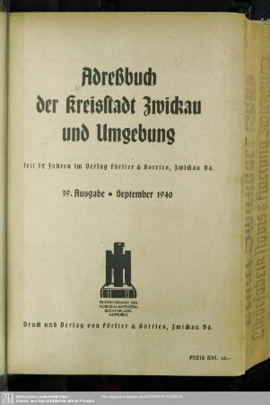 39.1940/41(1940): Adreßbuch der Kreisstadt Zwickau und Umgebung