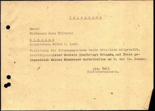 5-10-16-4.0000: Pfitzner, Professor Hans, Generalmusikdirektor, Komponist; diverse Schreiben ff.: Datum der Verleihung des Schumann-Preises