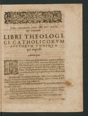 Libri Theologici Catholicorum Auctorum Undiquaque impressi: