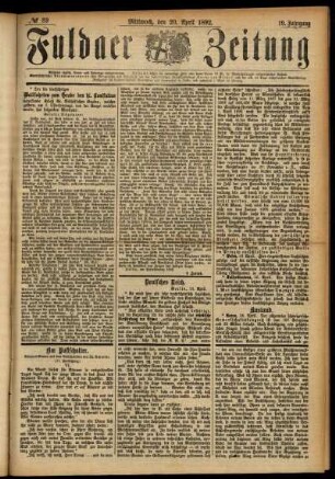 Ausgabe vom Mittwoch, den 20. April 1892.